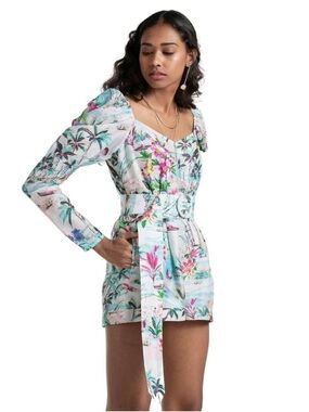 Rococo Sand Sunset Romper Blue Floral Embroidered NWT Size L